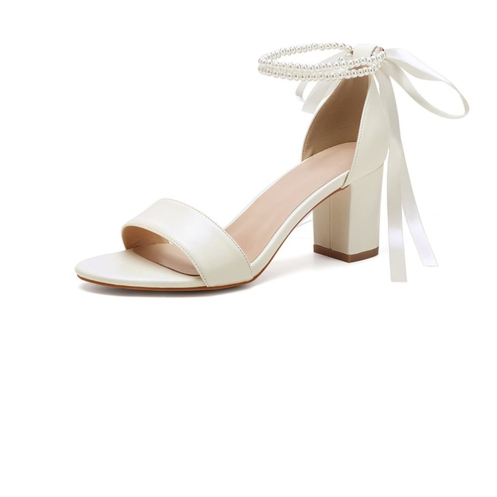 Elegant Beige Pearl-Embellished Women's Heels